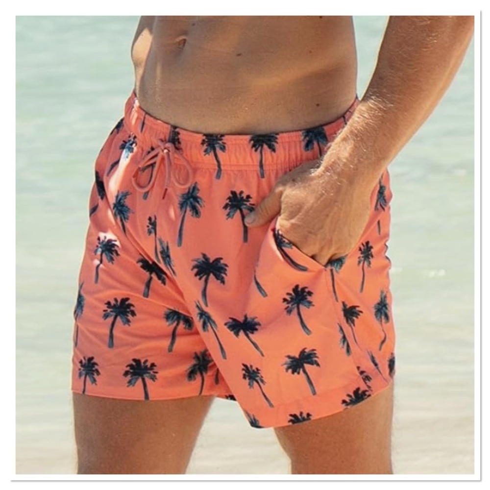 Kanu Surf Men's Tropical Print Palm Desert Swim Trunks - Coral